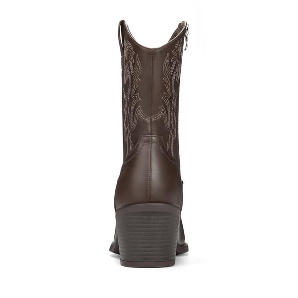Western Chunky Heel Cowboy Ankle Boots - DARK BROWN - 3